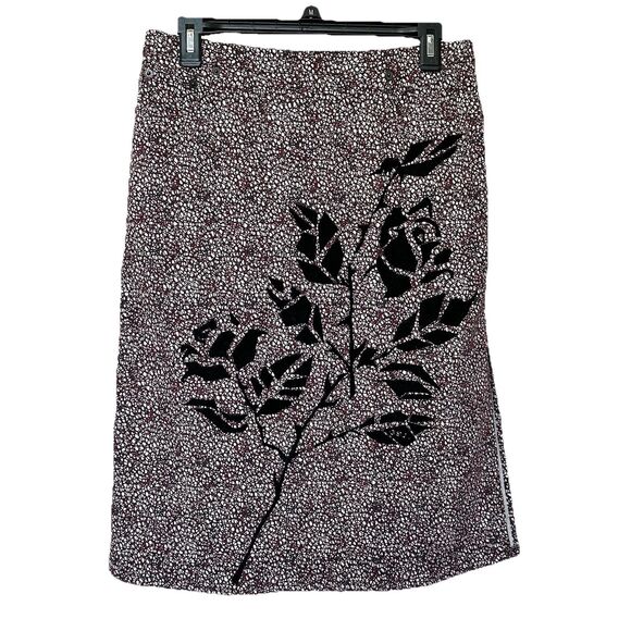 Strenesse Gabriele Strehle Skirt Med Pencil Midi Velvet Floral Overlay Side Slit - Picture 1 of 9